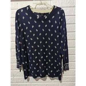 J. Crew Women's Blue & White Paisley Design Crew Neck Merino Wool Sweater Size X